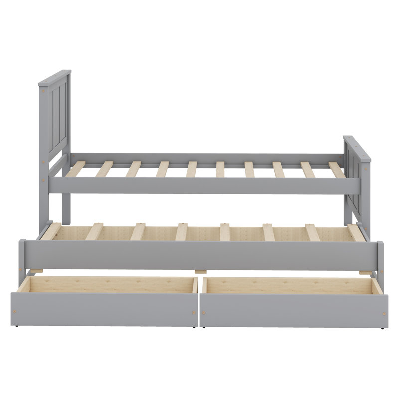 Lit plateforme avec lit gigogne et tiroirs, Gris