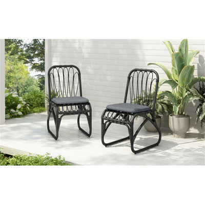 Chaises de salle à manger d'extérieur en osier PE avec coussins lavables, 2 chaises d'extérieur en rotin pour la cour, la piscine, le jardin et le patio
