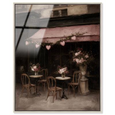 «Heart Cafe», reproduction d'art acrylique encadrée à motif floral foncé par Art Remedy, cadre argenté, 30 x 36
