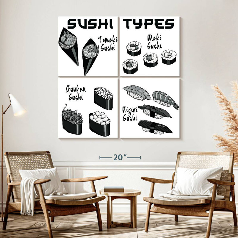 Tableau des types de sushi Yarlin, H 57 po x l 57 po