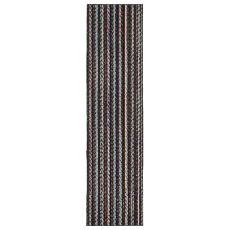 Tapis bleu / rouge / gris touffeté à rayures Kandace, Tapis de couloir 2 pi x 8 pi