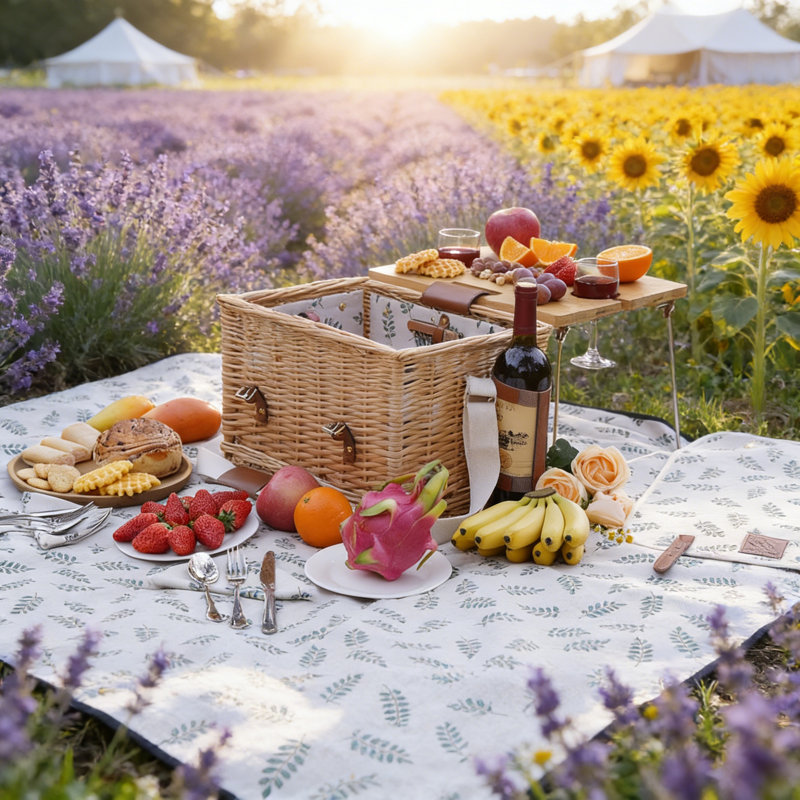 Willow Picnic Basket Set For 2 With Portable Wine Table & Waterproof Blanket - Premium Wicker Hamper With Stainless Steel Cutlery For Outdoor Camping, Wedding & Anniversary Gift