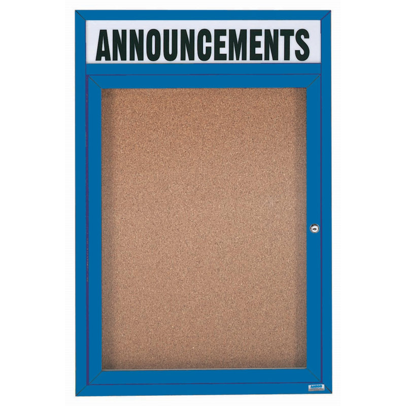 Tableau d'affichage mural illuminé et fermé, Bleu thermolaqué, Un, H 48 po x l 36 po