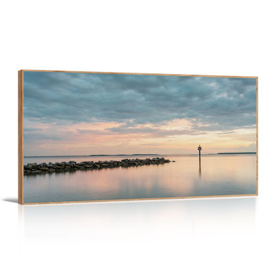 Rocky Jetty and Channel Marker at Sunset Canvas Wall Art