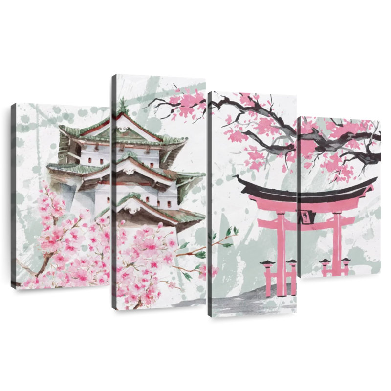 Lilie Hirosaki Castle au printemps, H 32 po x l 52 po