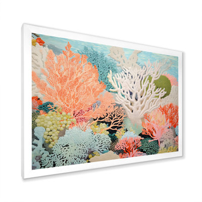 Colorful Coral And Anemones Scenery I - Coastal Coral Under Water Framed Canvas Print Wall Art