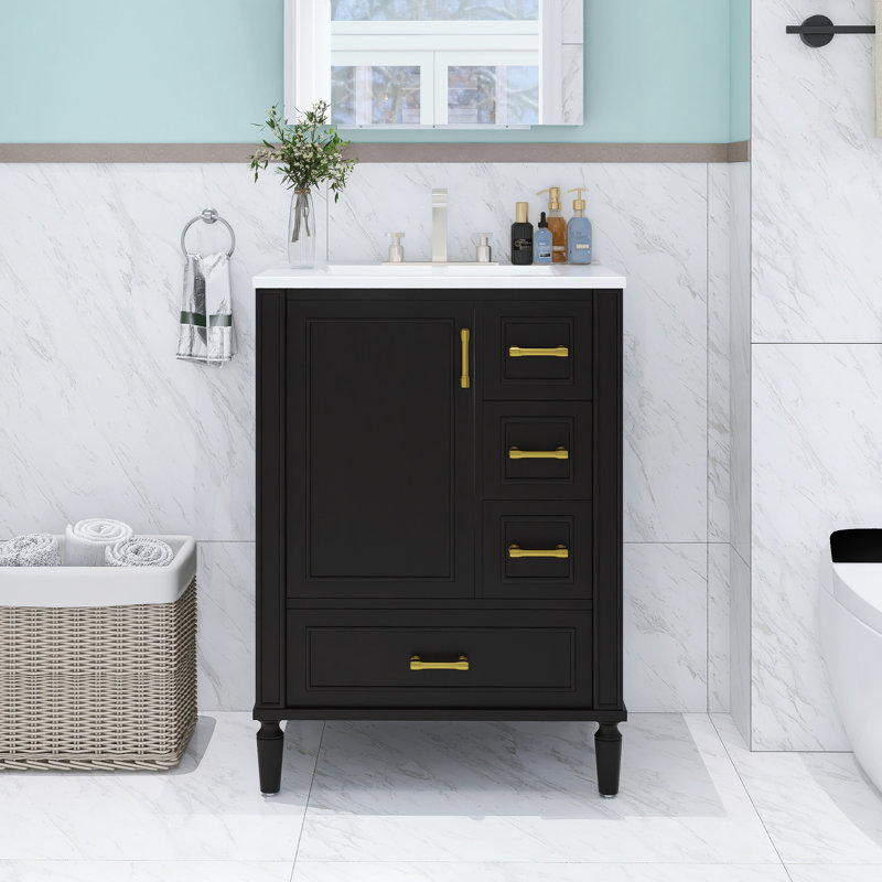Meuble-lavabo simple 24 po avec lavabo en céramique Modern, Noir