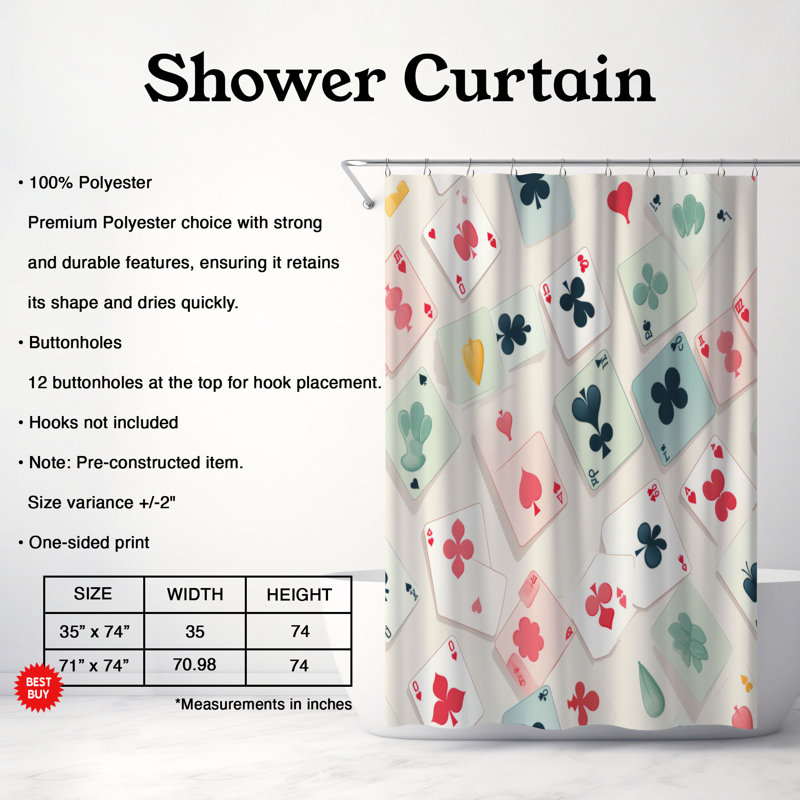 Card Motifs - Rideau de douche Premium, H 74 po x l 71 po