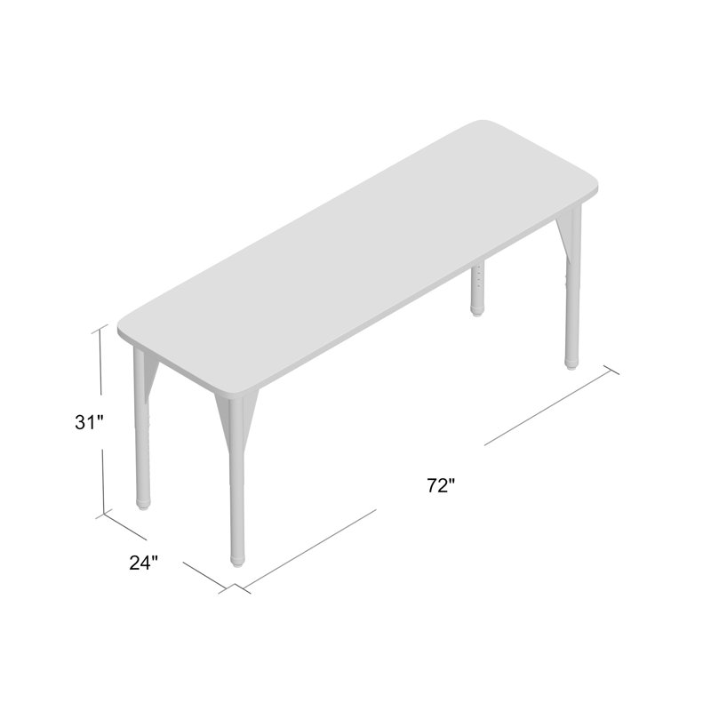 Table d'activité rectangulaire à hauteur réglable Premier Series, H 31 po x L 72 po x l 24 po, Érable fusion, Gris