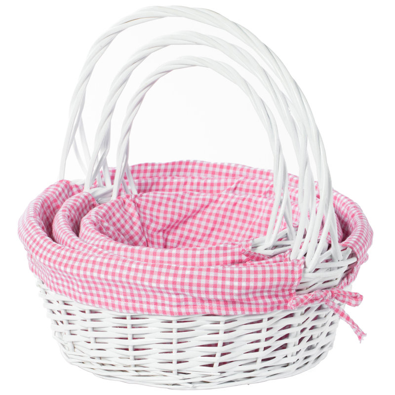 Panier en osier, Blanc / rose