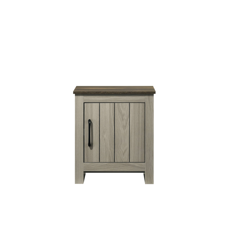 Gray Oak Side Table With Cabinet - 16"w X 21.5"h End For Living And Bedroom Style Walnut Finish Contrasting Tabletop Storage Bin Door Room, Spacious Interior