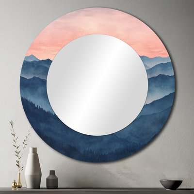 Great Smoky Sunset Layers - Miroir mural rond rose moderne, impression sur métal