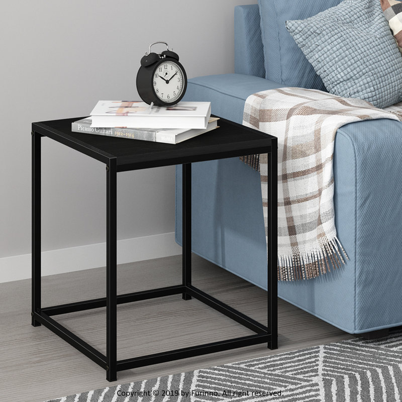 Industrial Style Side Table with Metal Frame, Americano