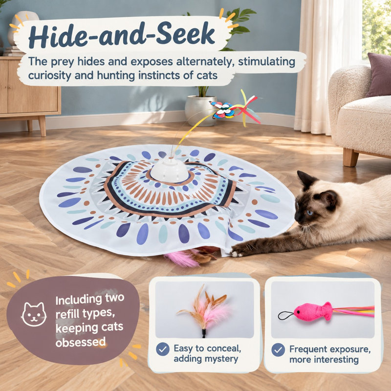 Ce jouet rechargeable pour chaton 3 en 1, doté d'un couvercle de 22,8 pouces, est conçu pour l'exercice à l'intérieur pour toutes les races et combine un papillon qui bat des ailes et une plume mobile.