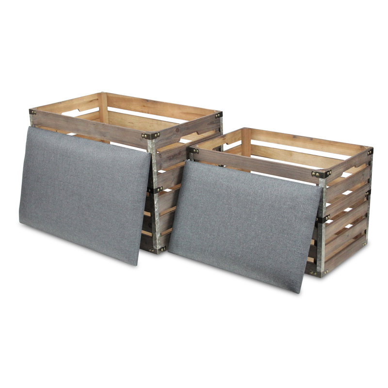 Kilgore (Set of )Two  Wood Slat and Upholstery Storage Benches With Flip Top, Gray, 17.5" H x 23.7" W x 14" D