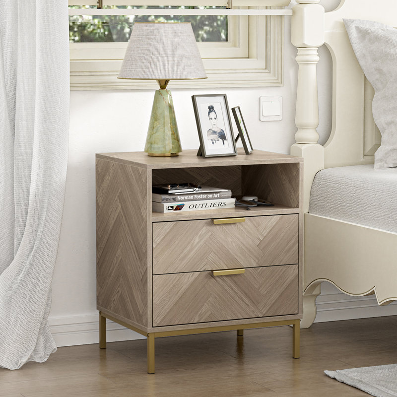 Modern Nightstand for Bedroom, 2 Drawer Nightstand Square Bedside Table End Table with Storage for Bedroom (Set of 2)