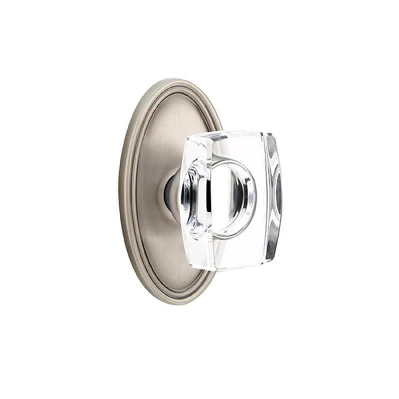 Ensemble de boutons d'intimité Emtek avec bouton ovale Roestte et verre Windsor, Étain