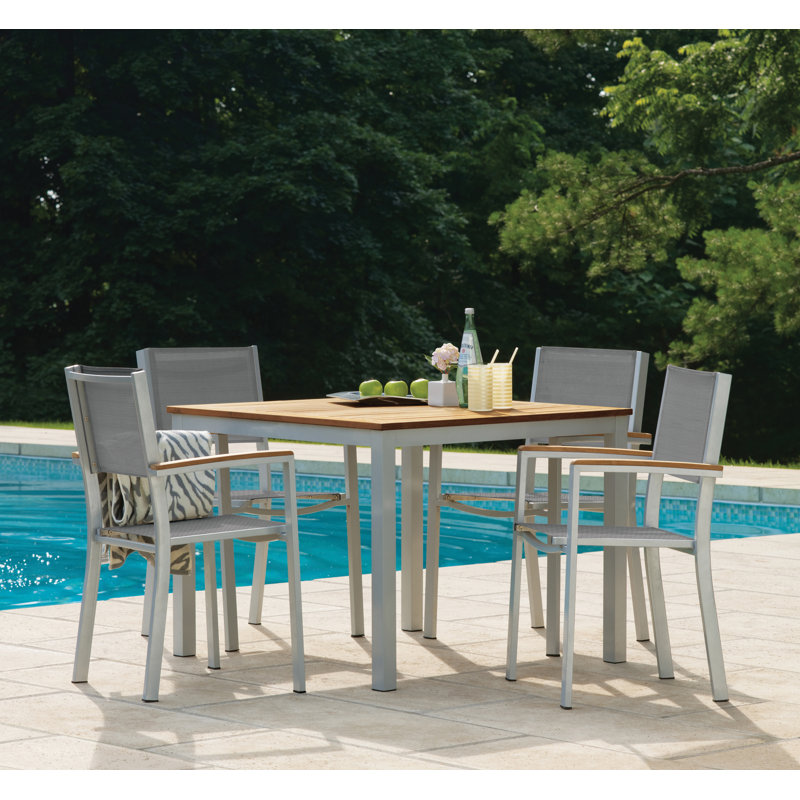 Travira Stacking Patio Dining Chair, Titanium Basketweave, Tekwood Natural, Flint