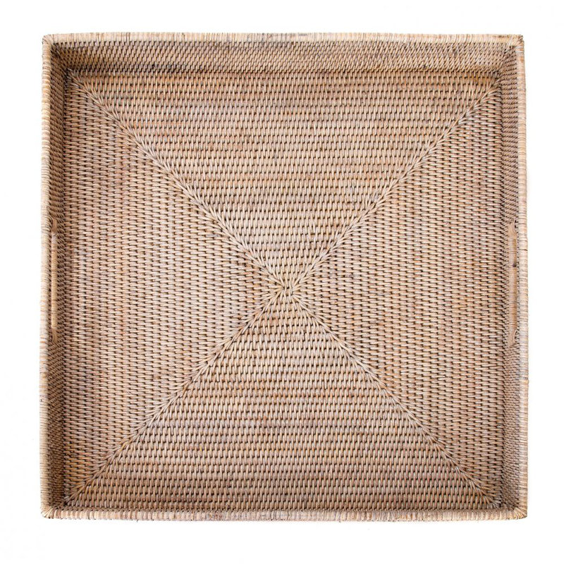 Edmond Rattan Tray, White Wash, 3" H x 20" W x 20" D, No Bundle