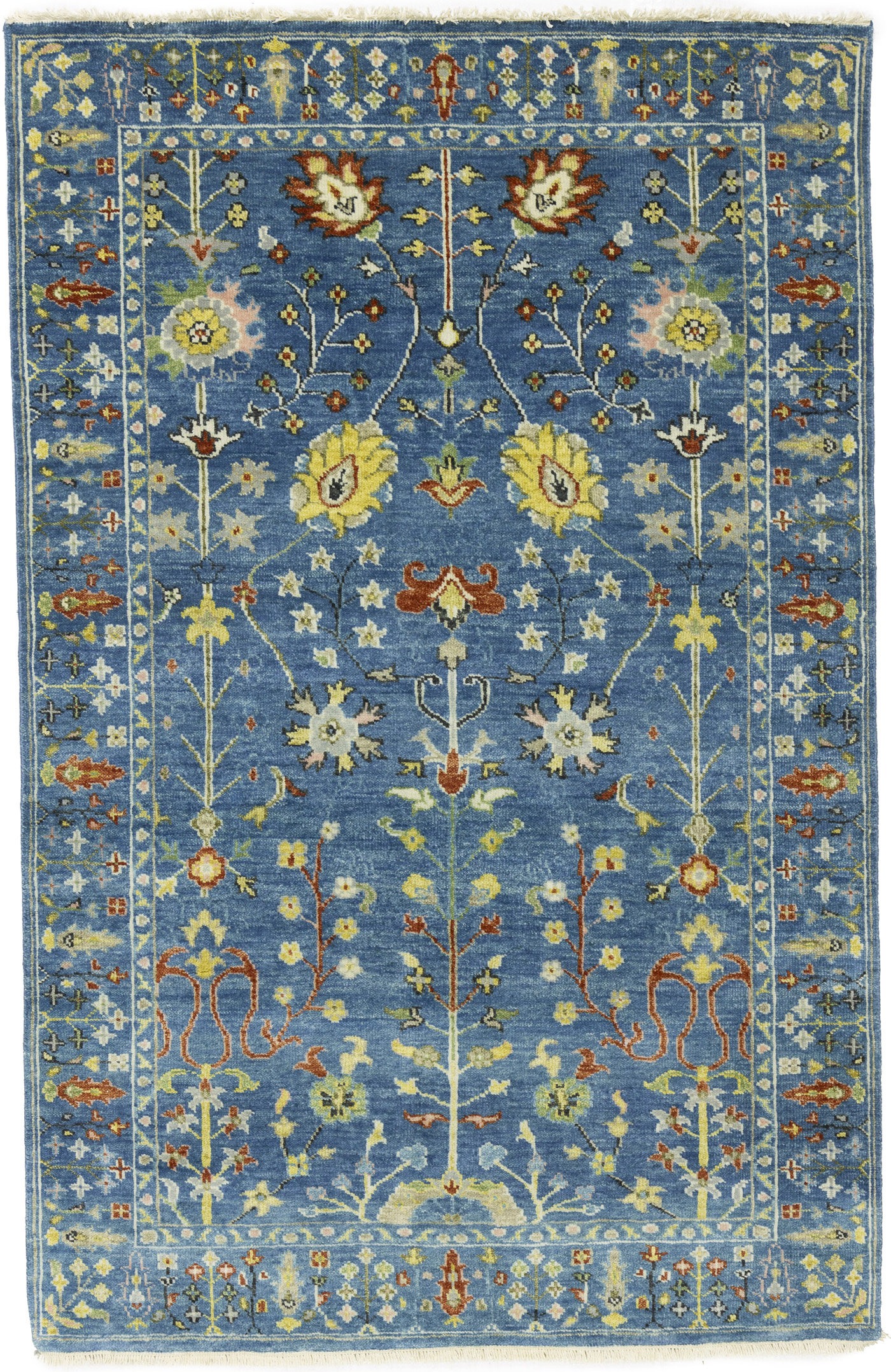 ADMINRUGS Blue Floral Traditional 3X8 Handmade Oushak Chobi Oriental ...