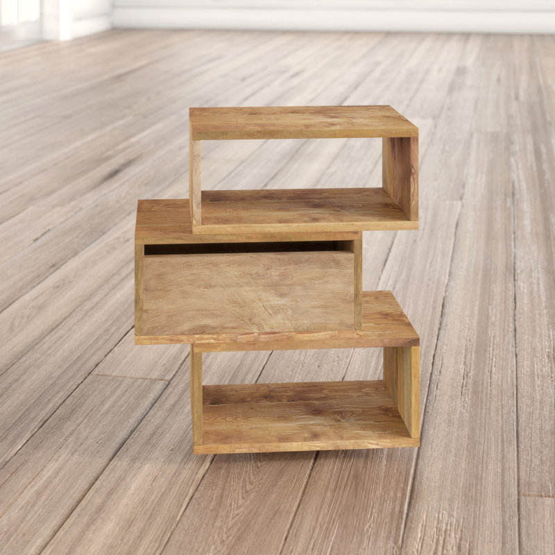 Grand Isle Solid Wood Floor Shelf End Table, Teak