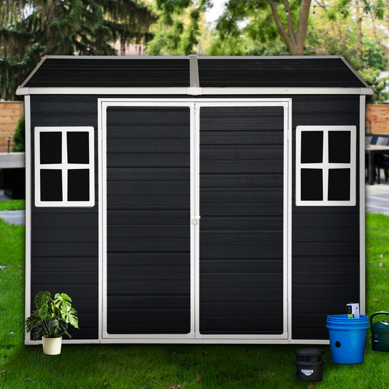 Remise de rangement extérieure 8 po x 4 pi en résine - porte verrouillable, 2 fenêtres pour poubelles et outils - construction noire