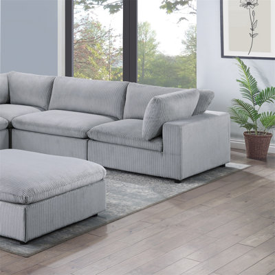 6pc Modular Sectional Set Corduroy Upholstery Couch 3x Corner wedge 2x Armless Chairs 1x Ottoman Living Room Furniture