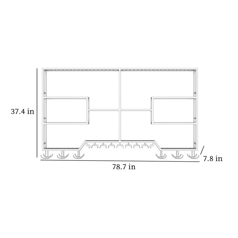 Porte-bouteilles mural en fer à plusieurs niveaux, H 37,4 po x l 78,7 po x P 7,8 po