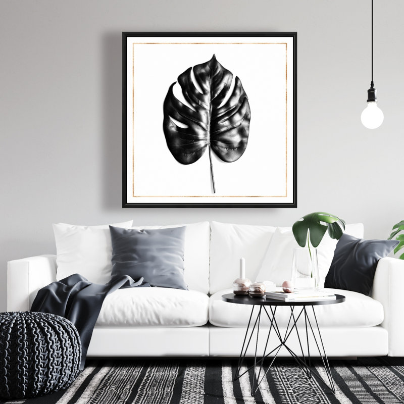 «Split Leaf Philodendron», toile encadrée botanique blanche