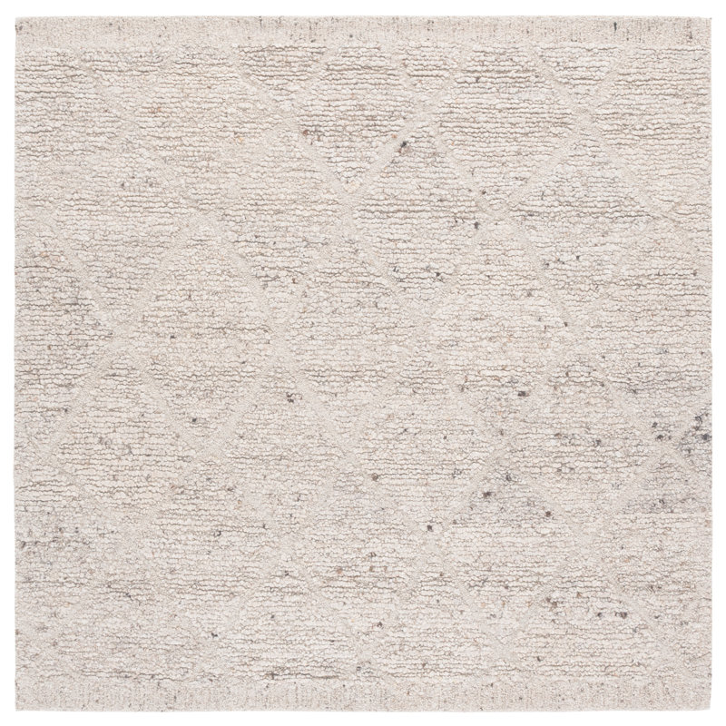 Hand Tufted Geometric Area Rug in Beige, Square 6'