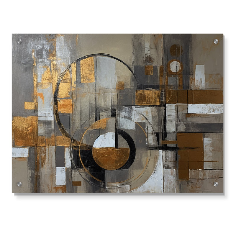 Or et gris, simplicité radicale I - art mural abstrait Mid-Century en acrylique, H 12 po x l 20 po