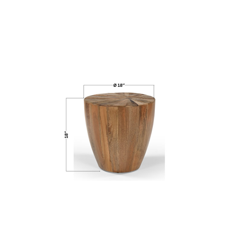  Cayley Rustic Solid Wood Drum End Table – Handcrafted Sunburst Accent Stool