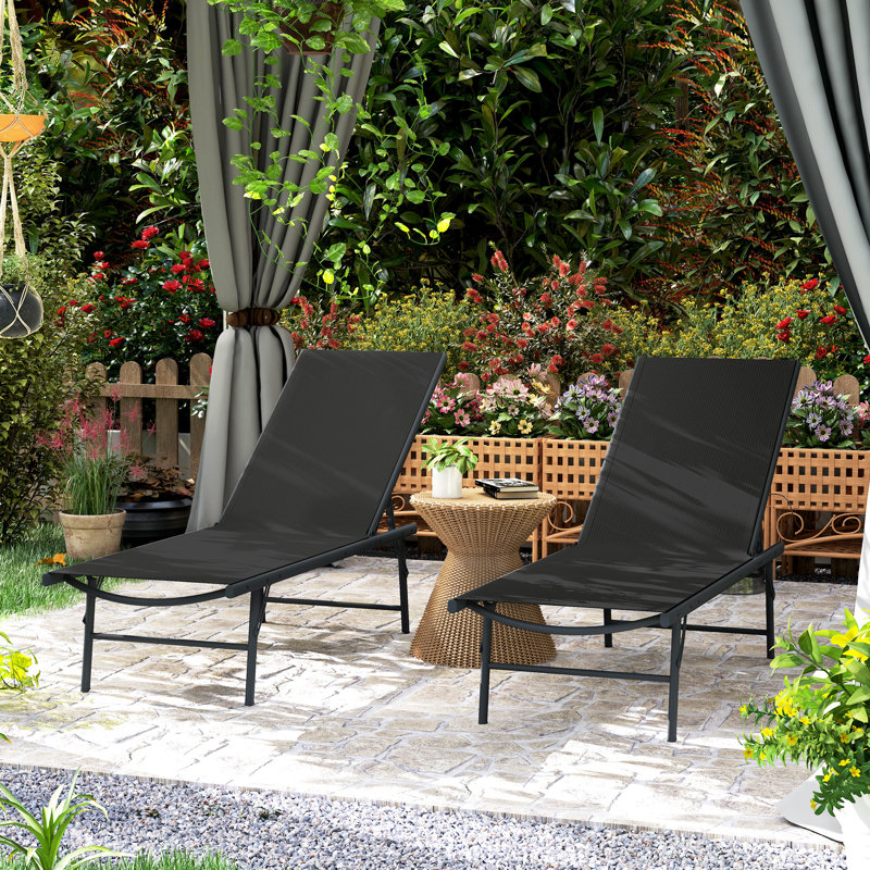 2 chaises longues pliantes pour l'extérieur avec dossier réglable, noir