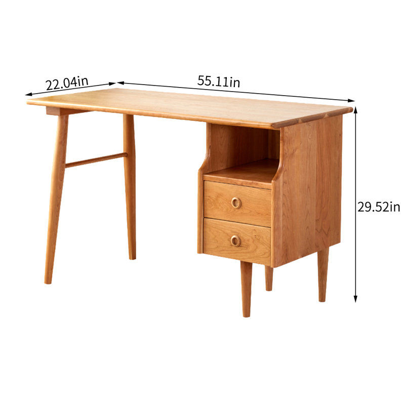 Bureau d'écriture rectangulaire moderne en bois de cerisier simple, H 29,52 po x l 55,11 po x P 22,04 po