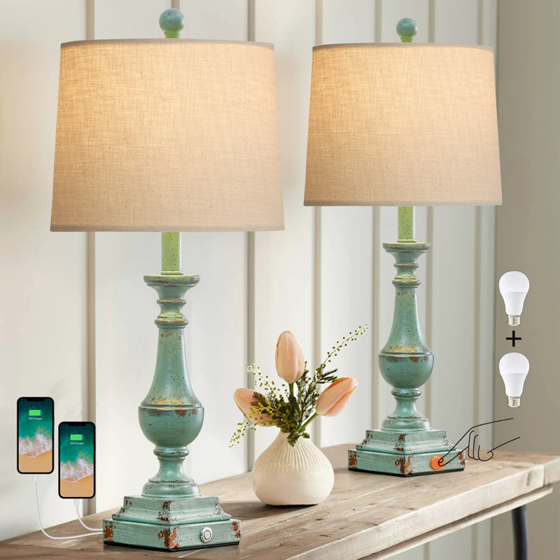 Kahloni 24.5 "Retro Resin Cabinet Light,USB Charging,Suitable for Bedroom,Living Room,Coffee Table