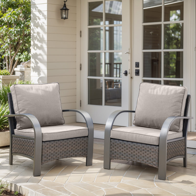 Ensemble de 2 chaises d'extérieur en osier de style industriel Wyland, Beige