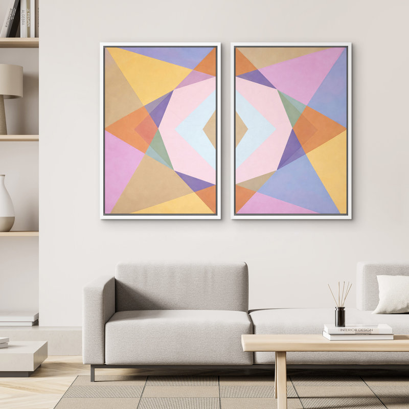 «Pastel Geometric Abstract», reproduction d'art sur toile encadrée, 2 pièces, H 24 po x l 16 po x P 1,5 po, Blanc