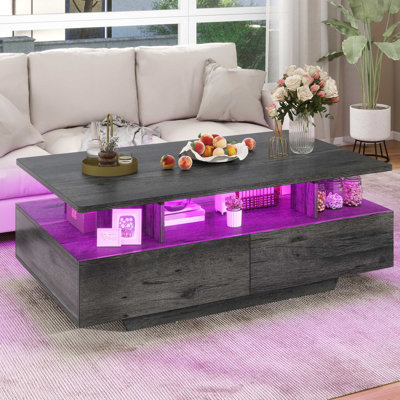 Hallinan 35.4"W Coffee Table with 4 Drawers & LED Lights