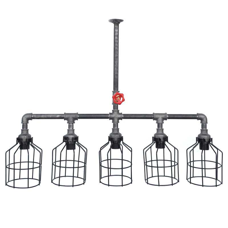 Lustre industriel noir, 34,6 po x 26,4 po x 6,7 po | Fabrication 100% tuyau en fer, douille E27 | Conception moderne de chalet / chalet, luminaire de fantaisie élégant pour la décoration intérieure, parfait pour les espaces de salle à manger et de vie