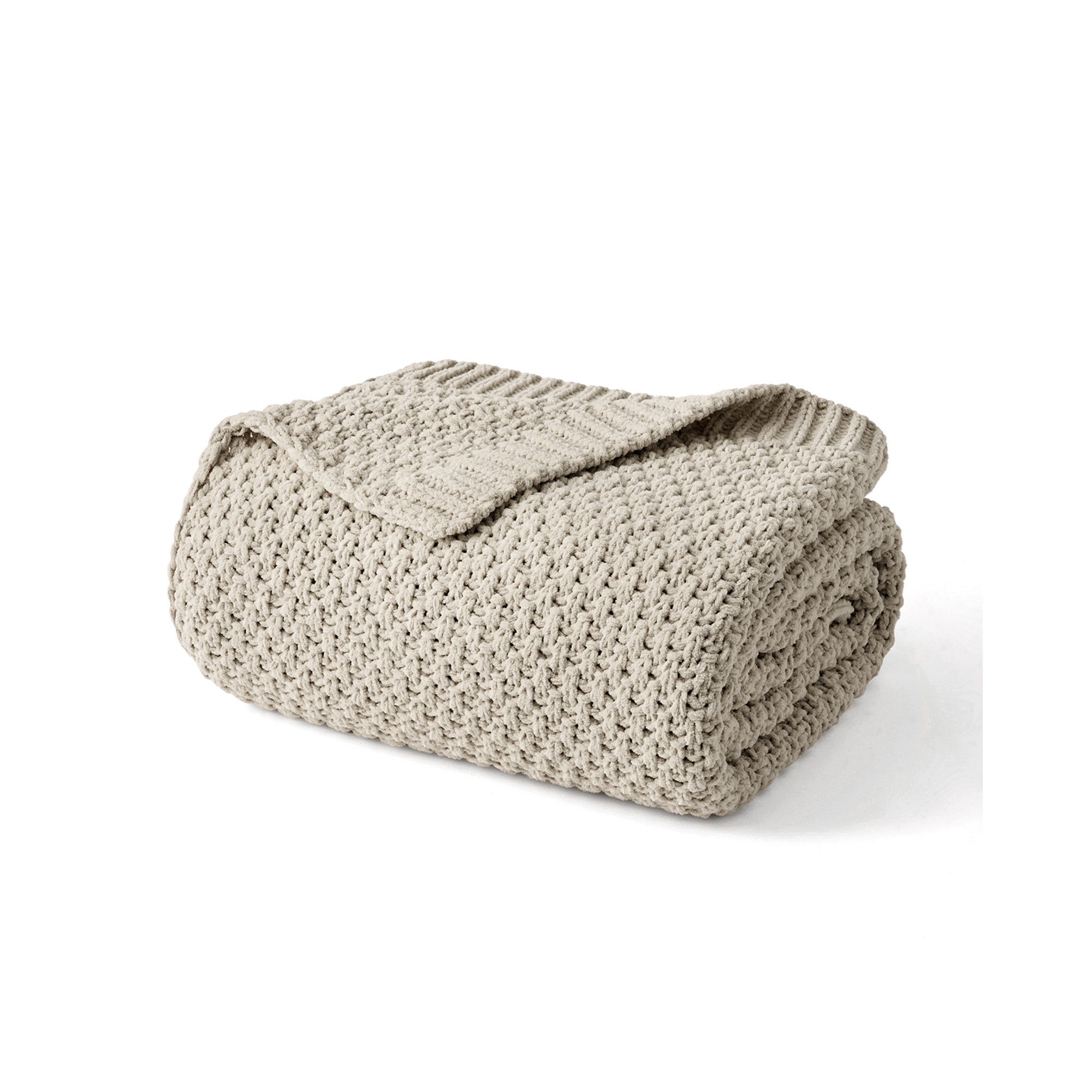 Chunky Chenille Knit Throw Blanket, Warm Gray, 60" L x 50" W