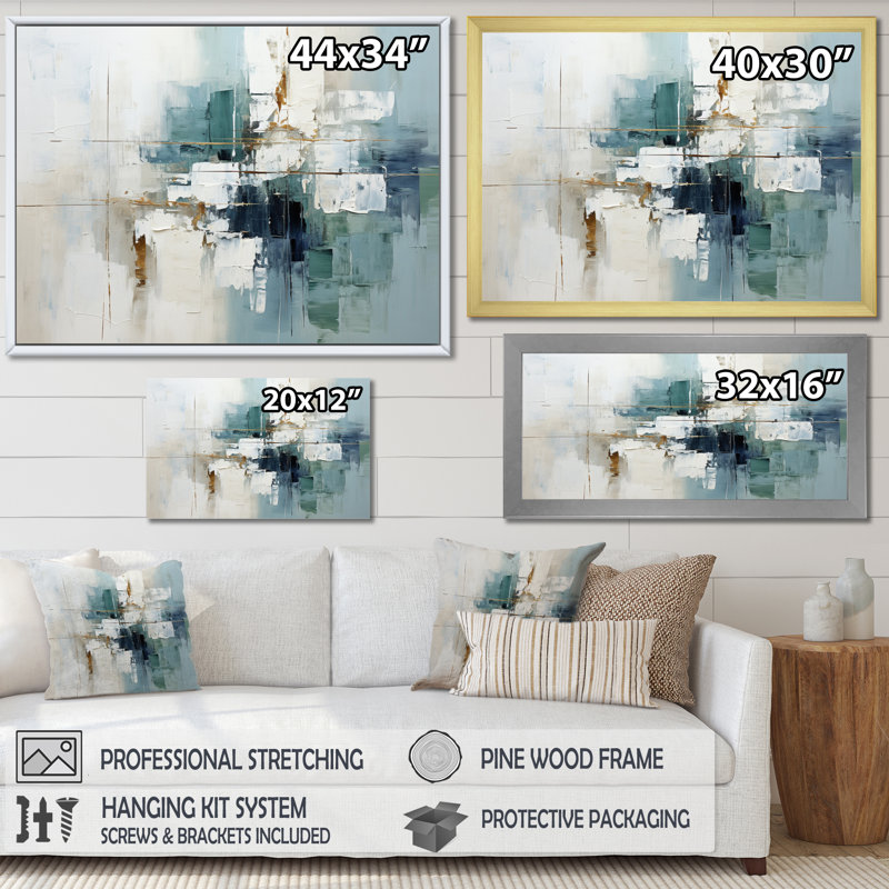 Subtle Serenity I - Abstract Collages, art mural, Cadre flottant noir, H 30 po x l 40 po x P 1,5 po