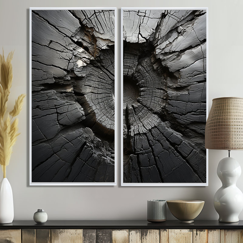 «Spiritual Grey Geode Stone Minimalisme II» - art mural noir, H 32 po x l 32 po, Impression encadrée flottante, Blanc