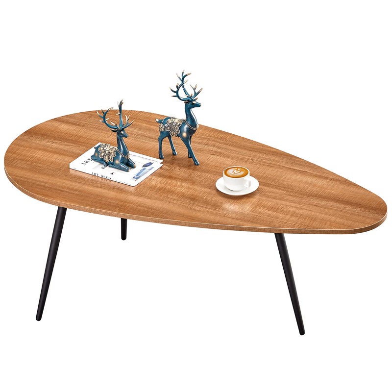 Walnut Oak Oval Coffee Table with Black Metal Legs