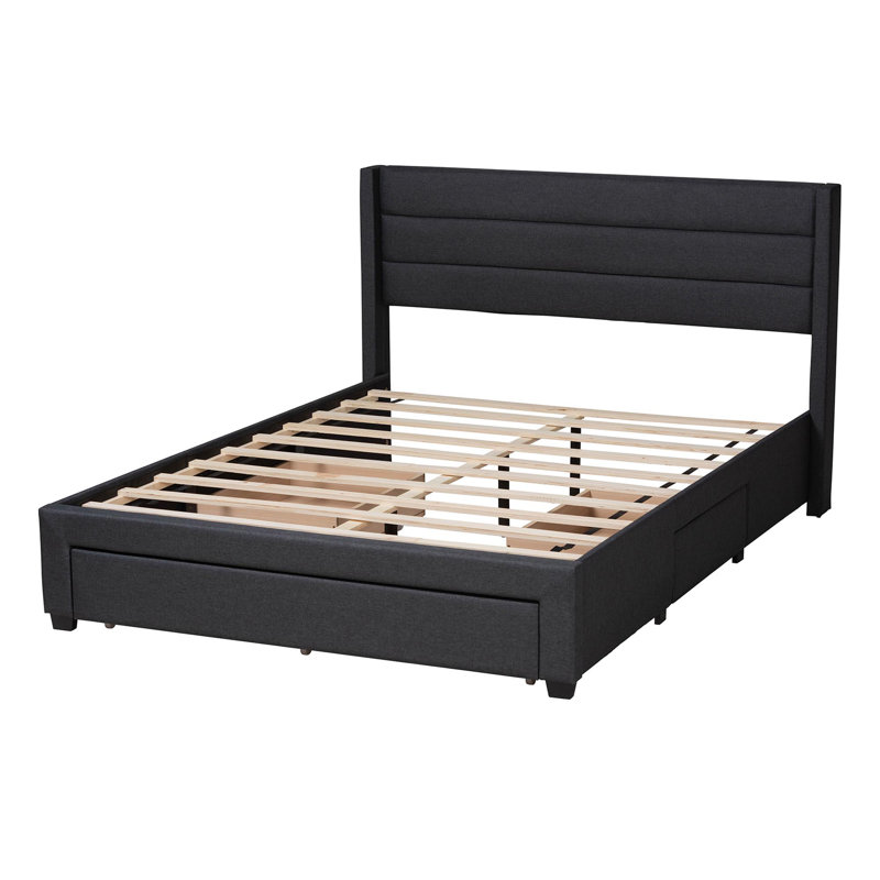 Upholstered Wingback Storage Bed, Full / Double, Charcoal Gray