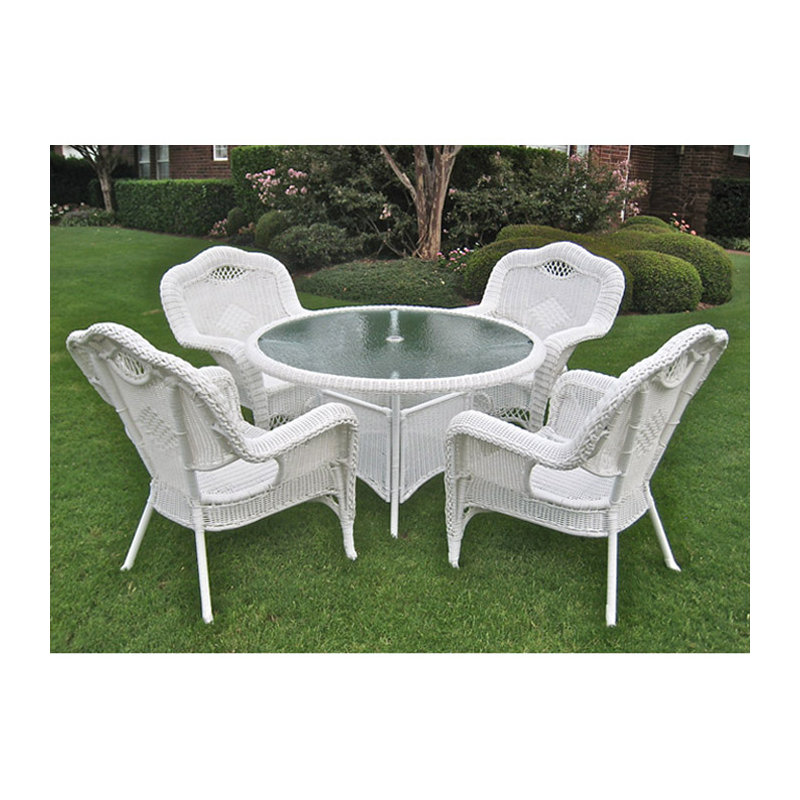 Hanish 4 - Person Wicker Patio Dining Set with Round Table, White