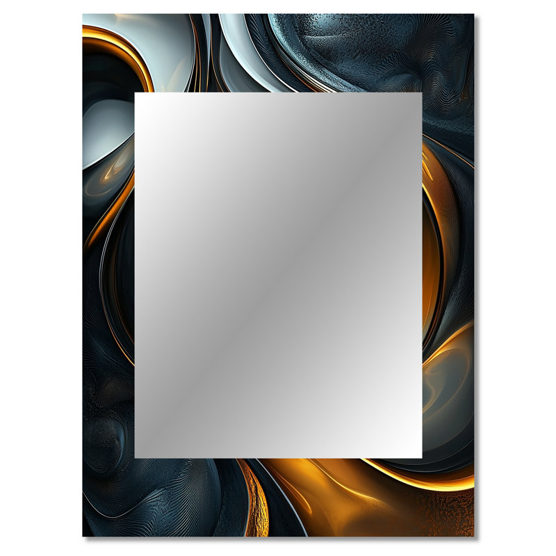 Tourbillon abstrait en tons de noir et d'or I - peinture abstraite murale, miroir moderne, art imprimé en métal