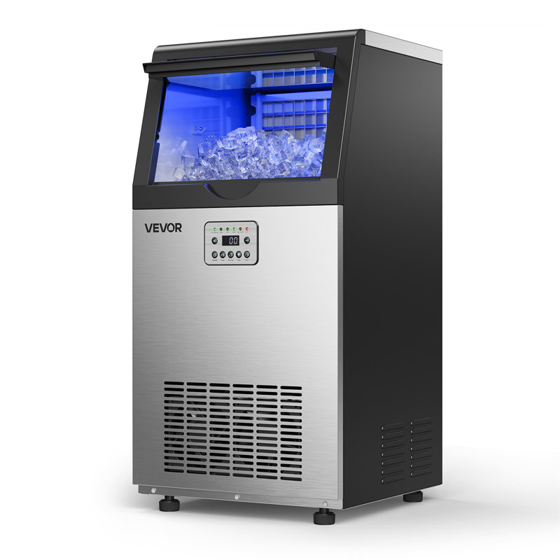 Machine à glaçons commerciale, 120 lb / 24 h avec capacité de rangement de 30 lb, encastrée / autoportante / sous le comptoir, machine à glaçons en acier inoxydable avec affichage DEL et autonettoyante, pour bar maison