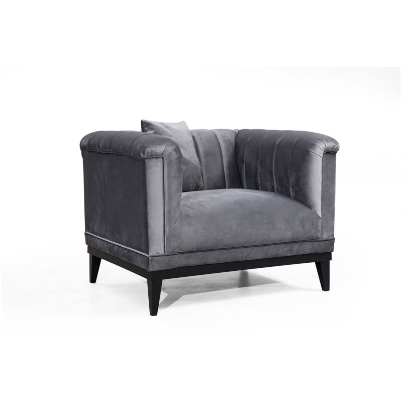 Fauteuil à oreilles Modern, tissu gris foncé, 41,3 x 31,1 x 35,0 pouces | Structure en bois de hêtre, 100% polyester, 2 coussins inclus | Système de canapé-lit avec dossier pivotant, mousse confortable et siège à ressorts ensachés, parfait pour la
