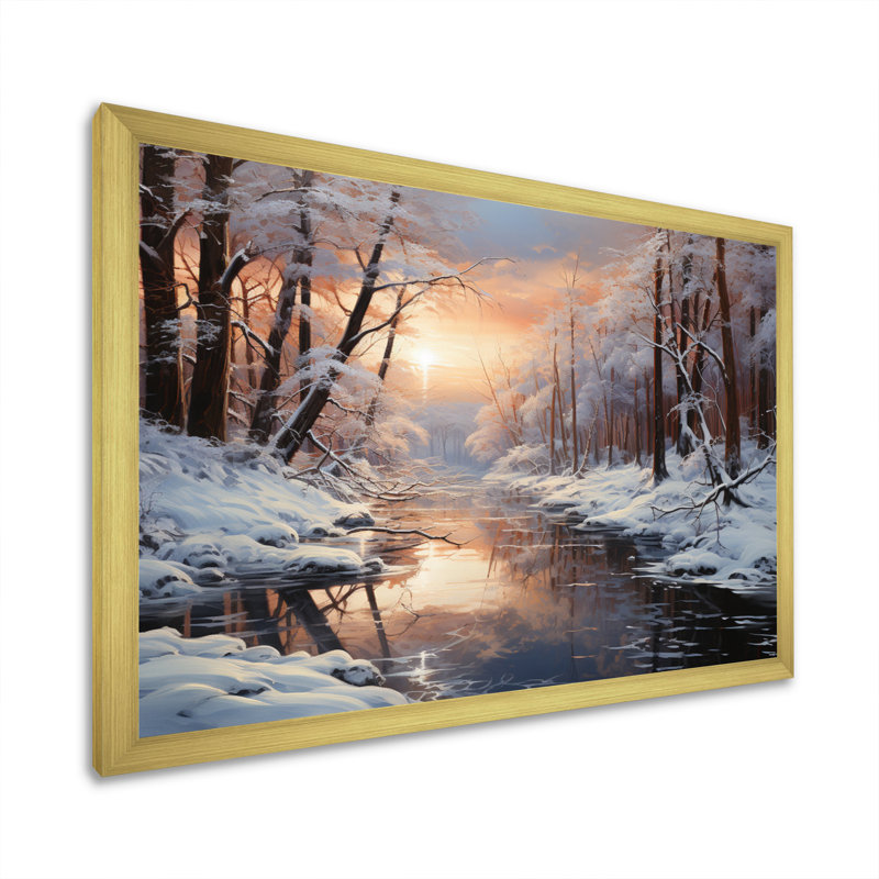 Frozen Wilderness Winter Landscape I - Art mural paysage d'hiver, H 16 po x l 32 po x P 1 po, Cadre doré à une seule photo