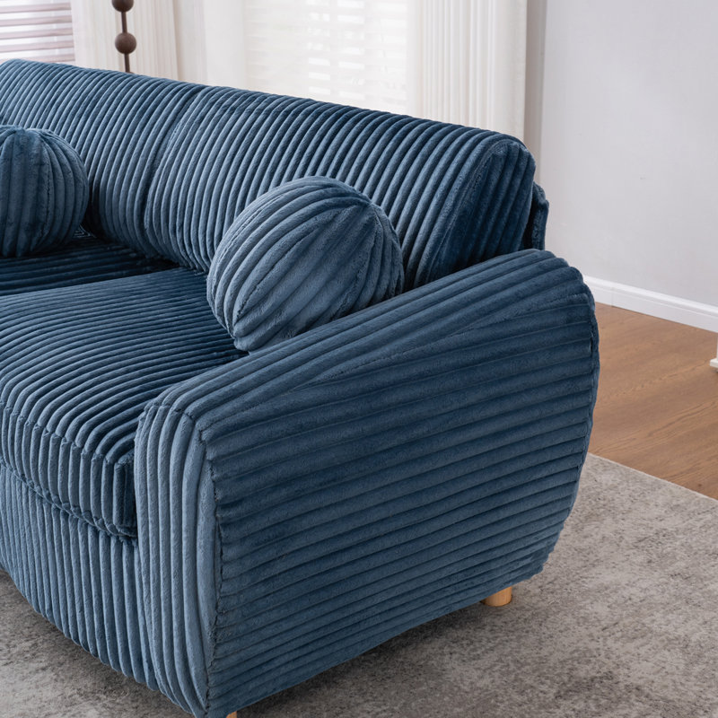 Myroslava Corduroy Upholstered Loveseat Sofa with Pillows, Blue Corduroy